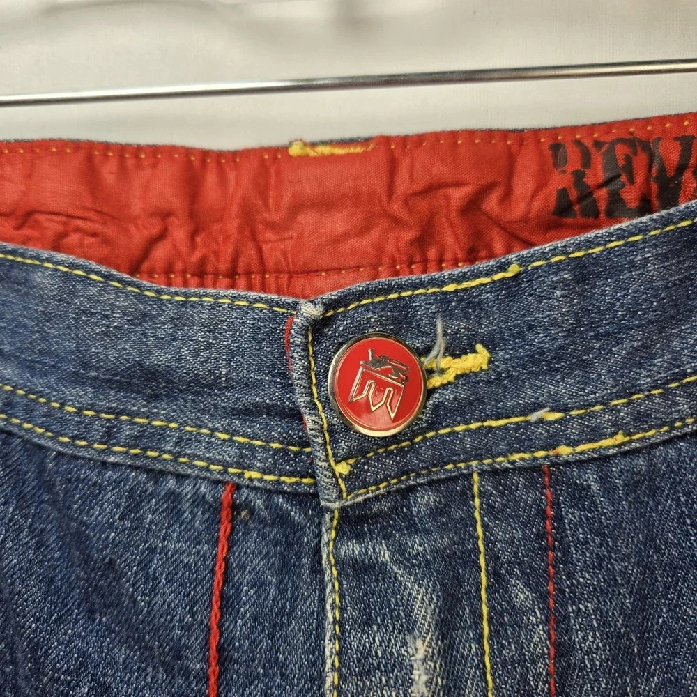 Vtg Y2K Massive Revolution Jean Cutoff Shorts Mens 40 Distress Baggy Embroidered